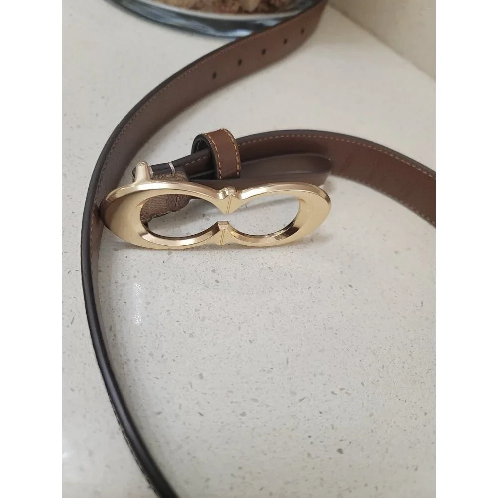 Coach Signature Buckle Belt C1725 Brown Leather with Gold Buckle Size S - Picture 2 of 8